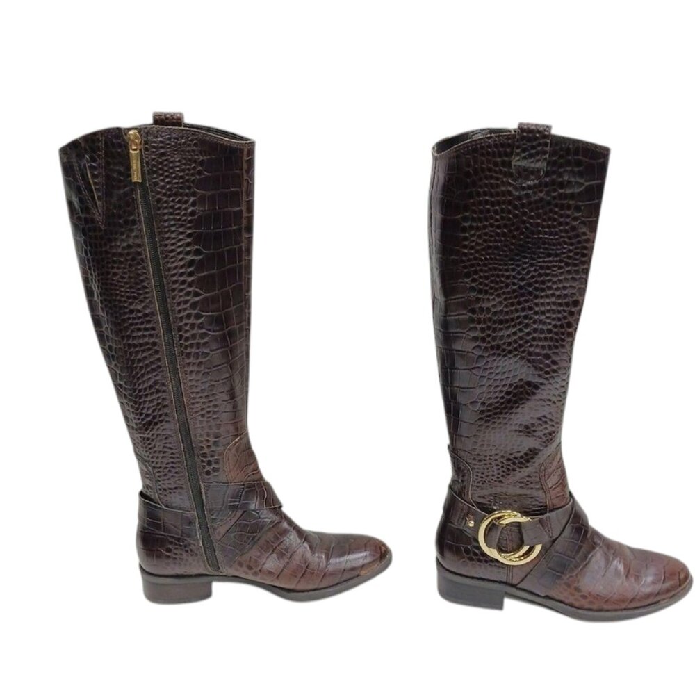 Karl Lagerfeld W Muret Women's Tall Faux Alligator Brown Boots - Picture 3 of 15